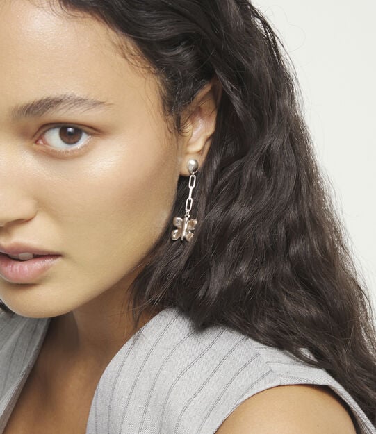 Drop earrings with a butterfly-shaped ornament, Silver, large