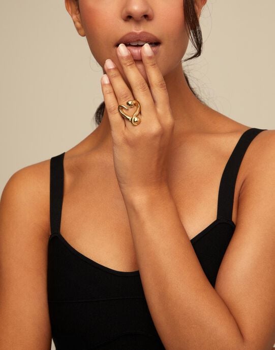 Open ring with a nailed heart, Golden, large