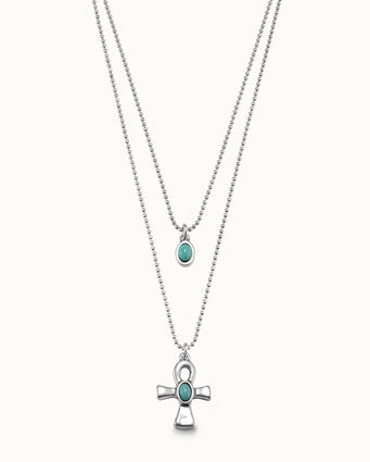 Sterling silver-plated necklace with two chains of different length with cross charms