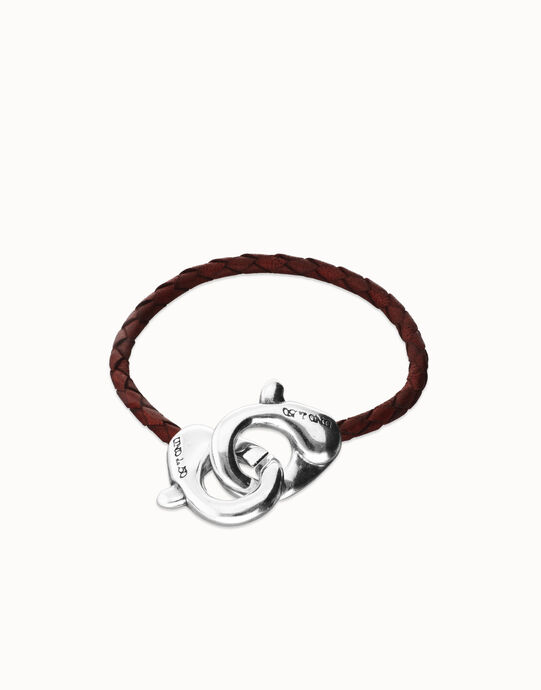 Brown leather bracelet with interlocking carabiner