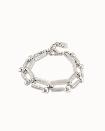 Bracelet plaqué argent avec maillons rectangulaires en forme de clou