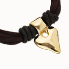 Bracelet in silk thread and brown leather with heart