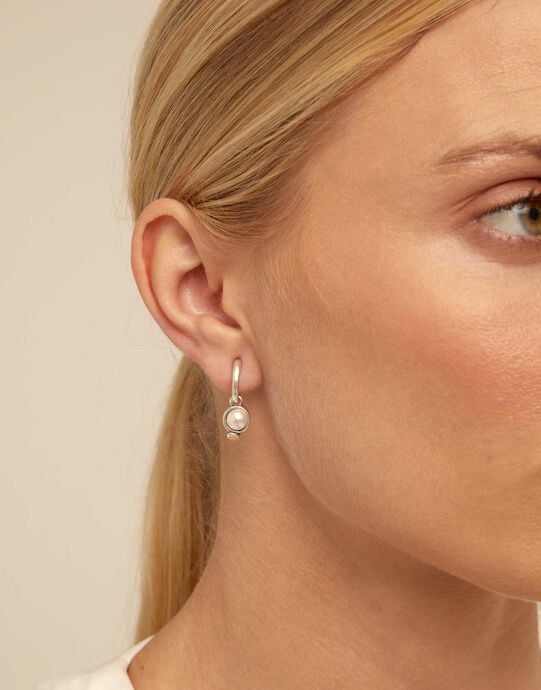 Charme de piercing plaqu&eacute; argent en forme de cercle et perle, Argent, large