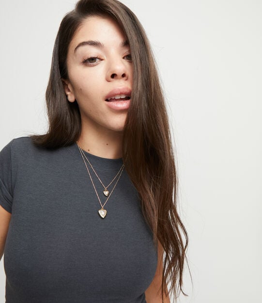 Multi-layer pendant link chain necklace with crystal, Golden, large