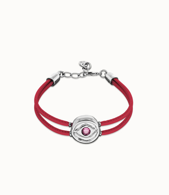 Double pink leather birthstone bracelet with eye