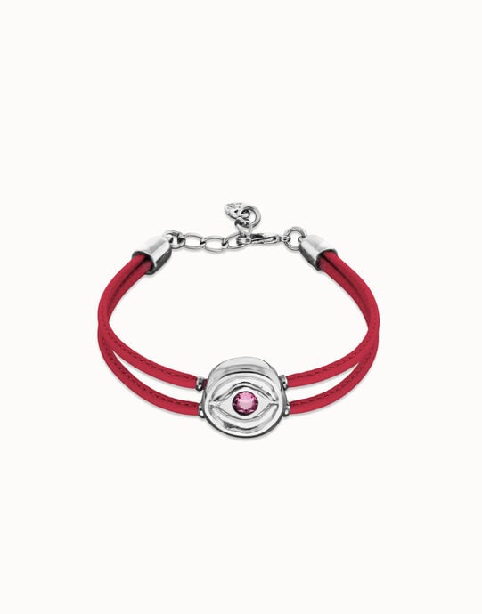 Double pink leather birthstone bracelet with eye