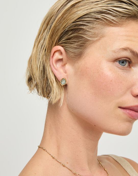 Boucles d&rsquo;oreilles plaqu&eacute;es or 18 carats avec cristal facett&eacute; vert d&rsquo;eau en forme de goutte, Or, large