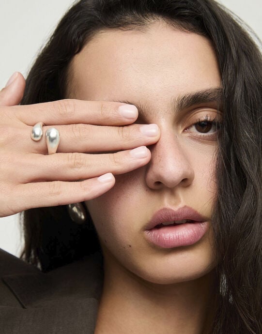 Double-drop ring, Silver, large