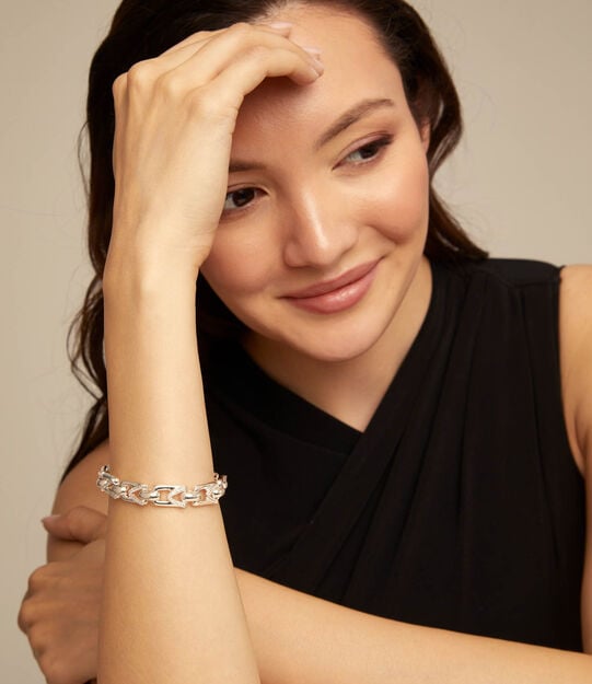 Link chain bracelet with a topaz, Silver, large