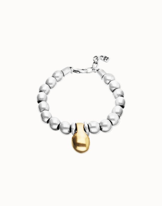 Pulsera de esferas medianas combinando ba&ntilde;o en oro y en plata