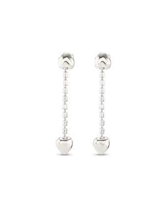 Sterling silver-plated earrings with dangling chain and small hearts