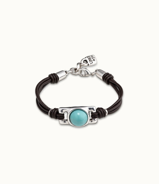 Pulsera de cuero marrón con abalorio bañado en oro de 18k rectangular