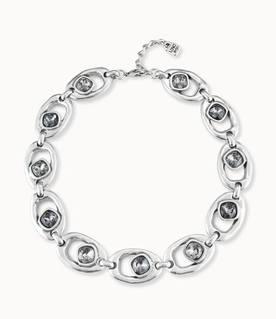 Short oval link chain necklace with crystal, Silver, large