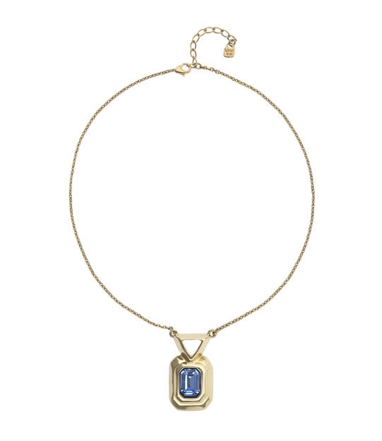 Necklace with rectangular blue faceted crystal