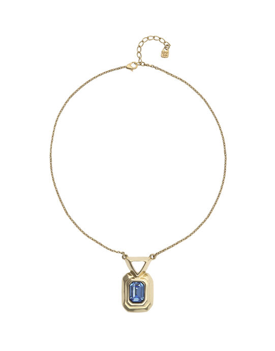 Collar ba&ntilde;ado en oro 18k con cristal facetado rectangular azul