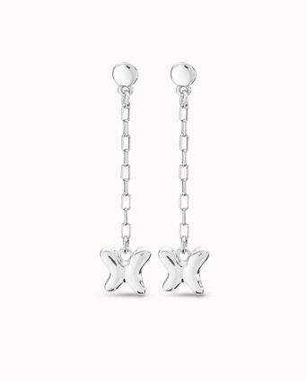 Boucles d’oreilles plaquées argent avec chaîne pendante