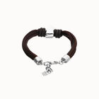 Bracelet in silk thread and brown leather with heart