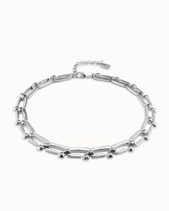 Sterling silver-plated short necklace with rectangular nail shaped links