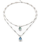 Double necklace with two blue drop-shaped faceted crystals