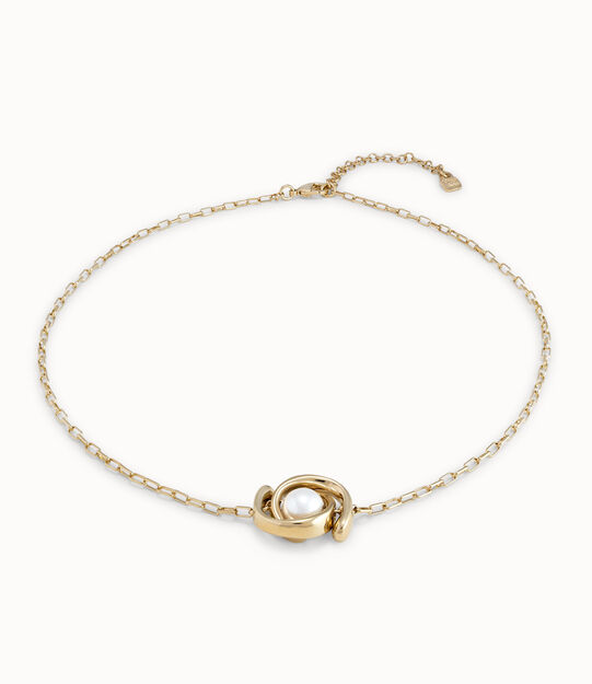 Collar de doble luna pequeña y perla bañado en oro de 18k