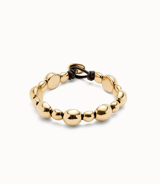 Pulsera de cuero con cuentas bañadas en oro 18k