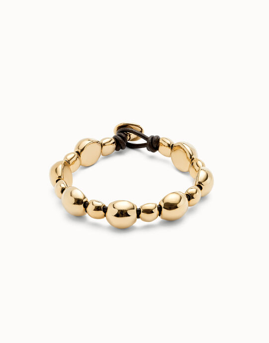 Lederarmband mit Kugeln 18 Karat vergoldet