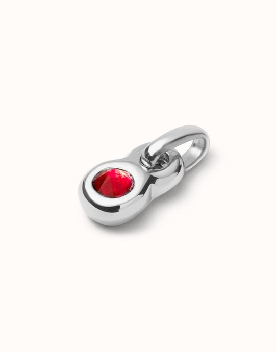 Charm with oval red crystal, Silver, large