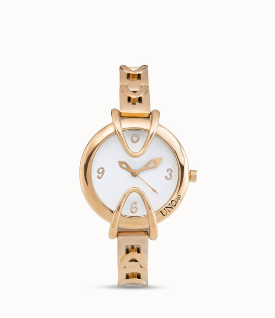 18K gold-plated watch with metal strap and round white dial
