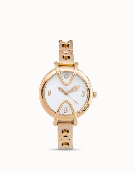 18K gold-plated watch with metal strap and round white dial