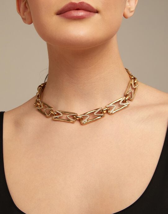 Multi strand chain necklace with topaz, Golden, large