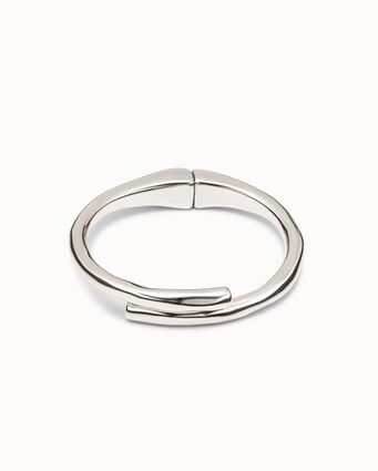 Sterling silver-plated tubular shaped bracelet with hidden spring