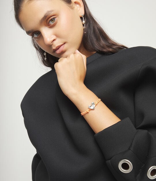 Bracelet en fil elastique orange avec c&oelig;ur plaqu&eacute; argent sterling, Argent, large