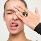 Rectangular ring with a grey faceted crystal
