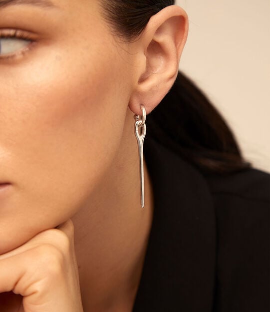 Needle and button earrings, Silver, large