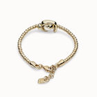 Pulsera el&aacute;stica de una vuelta ba&ntilde;ada en oro de 18k y abalorio doble luna y perla