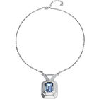 Necklace with rectangular blue faceted crystal