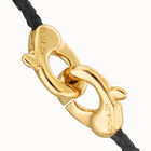 Black leather bracelet with interlocking carabiner