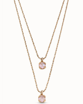 18K gold-plated pink necklace with 2 pink crystals
