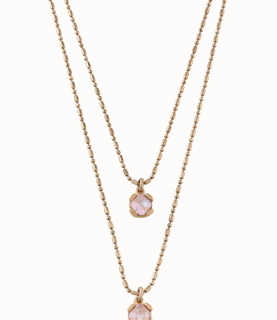 18K gold-plated pink necklace with 2 pink crystals