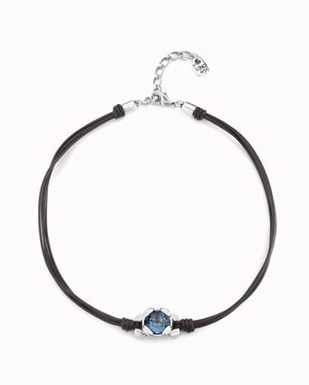 Leather necklace with sterling silver-plated clasp