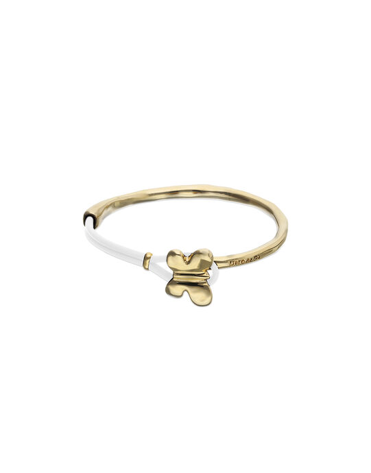Pulsera combinada en cuero crema y oro 18k con adorno de mariposa