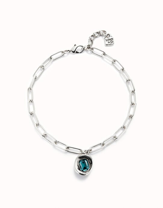Short link chain pendant necklace sky-blue crystal