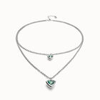 Multi-layer pendant link chain necklace with green crystal