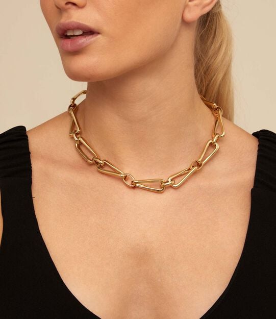 necklace with square links, Golden, large