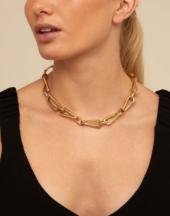 necklace with square links, Golden, large
