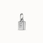 Sterling silver-plated padlock charm with topaz letter F