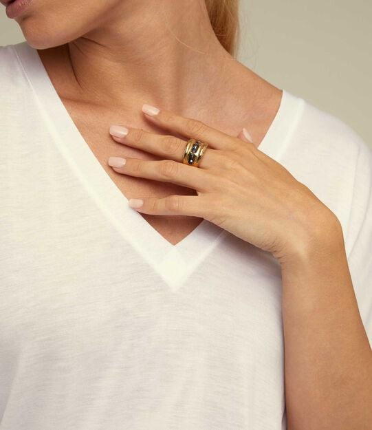 Ring with 3 grey crystals, Golden, large