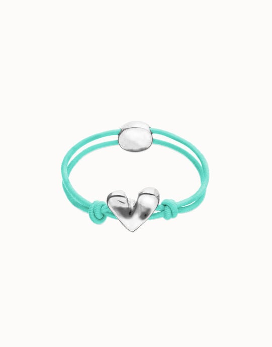 Turquoise elastic thread bracelet with heart charm