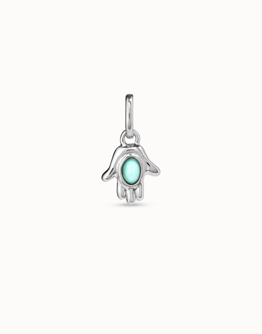 Hand shaped charm with turquoise murano glass
