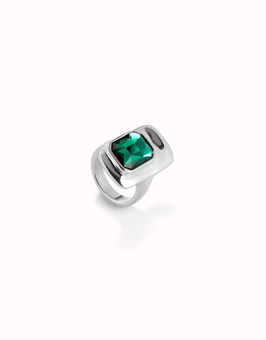 Anillo ba&ntilde;ado plata de ley con cristal verde